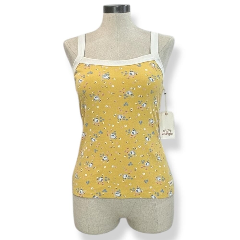 BILLABONG WRANGLER The Ringer Tank Top Sz M Yellow Floral Print Organic Cotton